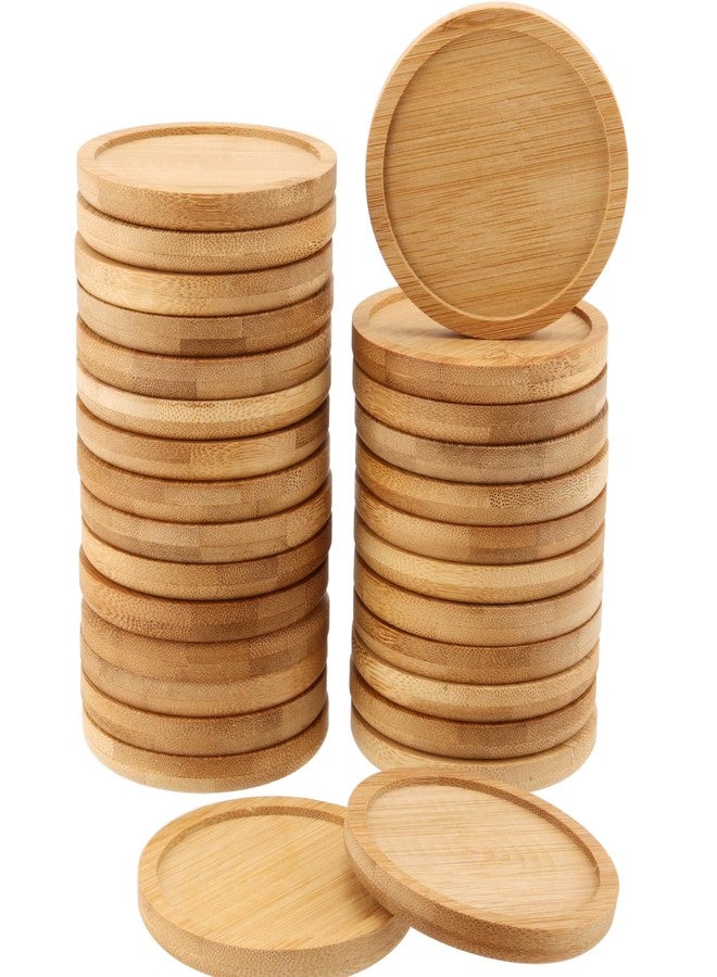 HOIGON 30 Pack Round Bamboo Coasters, 4 Inch Natural Wooden Coasters, Round Bamboo Tray Saucer Set for Drinks, Crafts, Succulents - Image 1